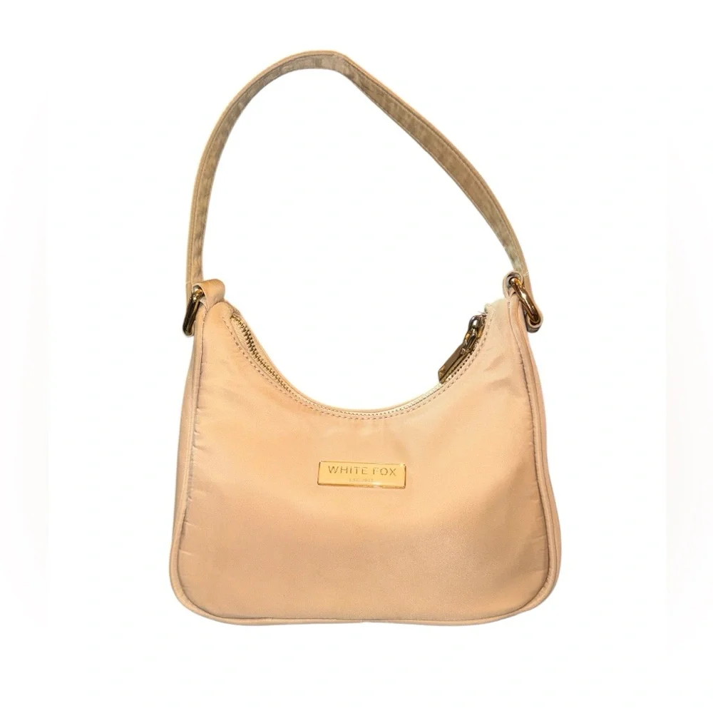 White Fox Beige Shoulder Bag Gold‎ Hardware Mini Baguette Purse